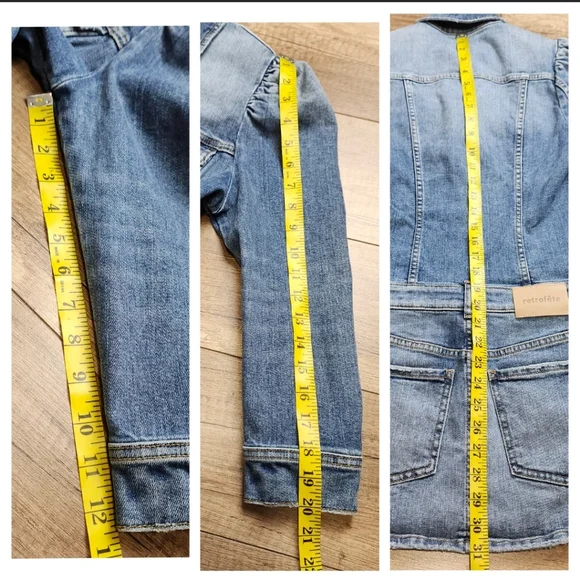 Retrofete Sibi dress Bailey distressed denim mini jean puff sleeves women's xs - Picture 14 of 17